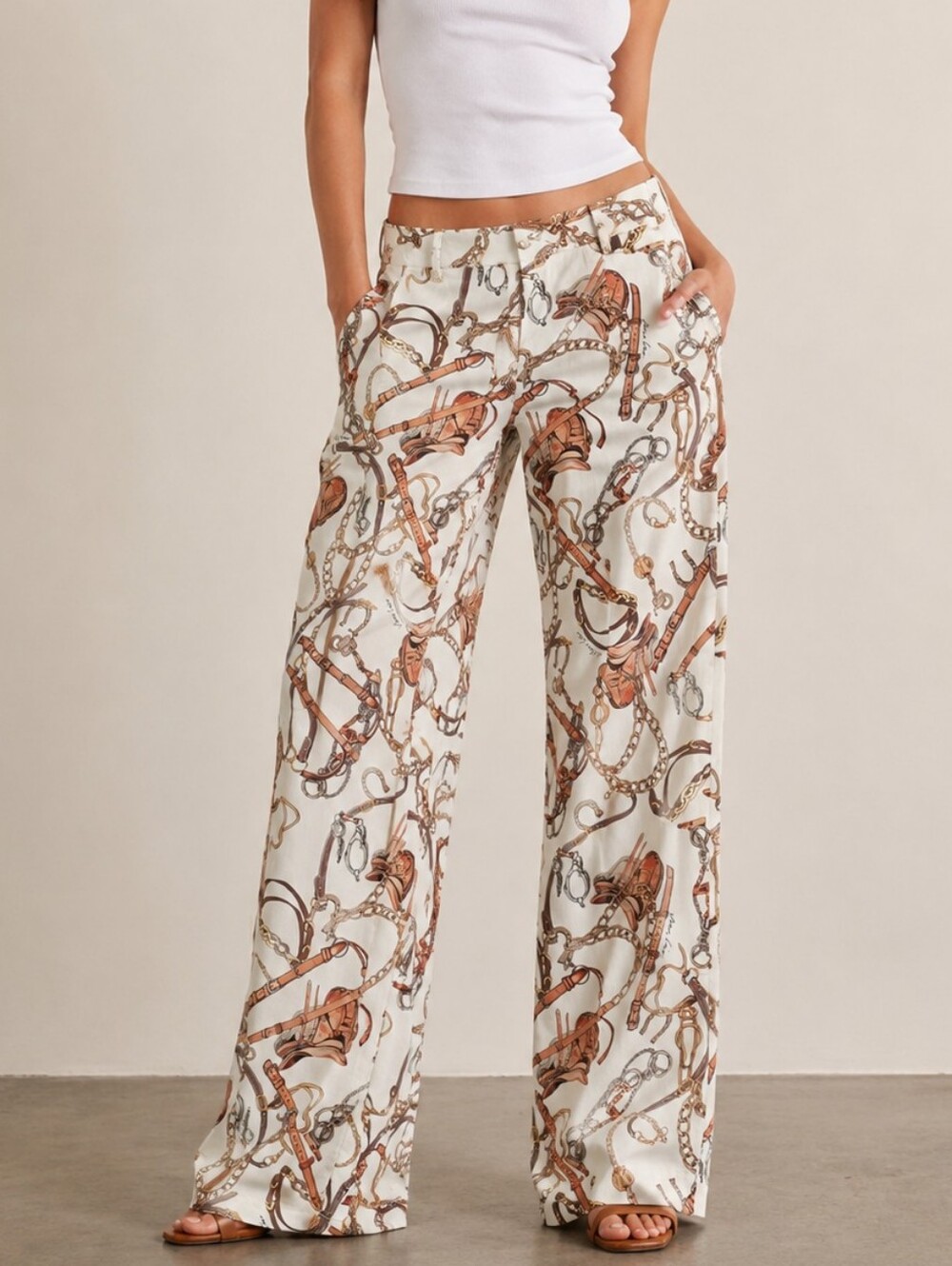 Marc Cain Warri Wide Fit High Waist Horse Bit & Equestrian Chain Print Pants